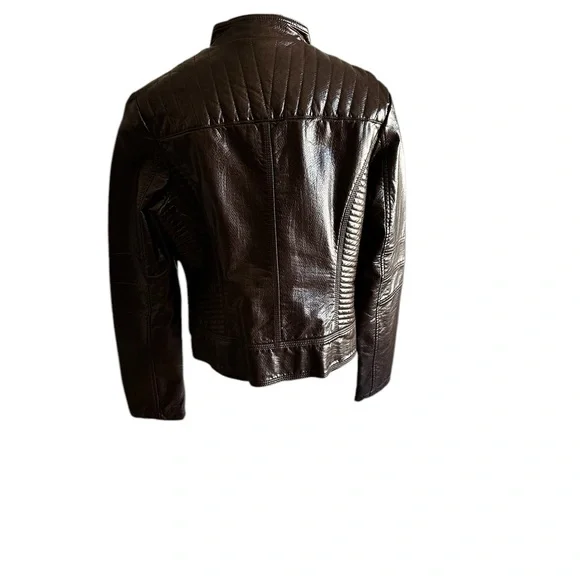 GUESS WOMANS BROWN SNAKE SKIN FAUX LEATHER MOTORCYCLE JACKET SZXL - Picture 4 of 16